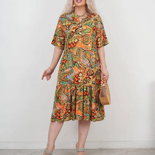 Women's Casual Short-Sleeve Colorful Print Dress