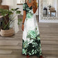 V-Neck Rose Print Maxi Dress