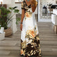 V-Neck Rose Print Maxi Dress