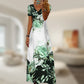V-Neck Rose Print Maxi Dress
