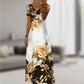 V-Neck Rose Print Maxi Dress