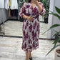 V-Neck Printed Waist-Cinched Dress With 3/4 Sleeves
