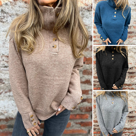 Women's Stand-Up Collar Pullover with Buttons