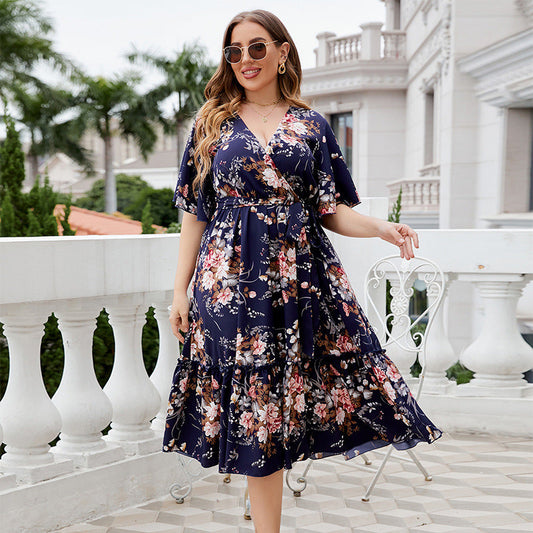 Wrap V-Neck Floral Dress