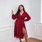 V-Neck Belted Waist Vintage Polka Dot Dress