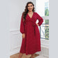 V-Neck Belted Waist Vintage Polka Dot Dress