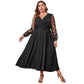 V-Neck Sheer Embroidered Sleeves Black Dress