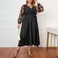 V-Neck Sheer Embroidered Sleeves Black Dress
