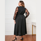 V-Neck Sheer Embroidered Sleeves Black Dress