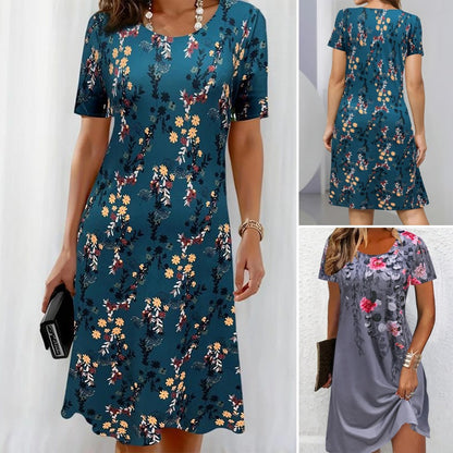 Graceful Floral Short Sleeve Dress