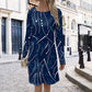 Printed Round Neck Long Sleeve Dress