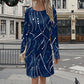 Printed Round Neck Long Sleeve Dress