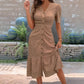 Women's Button-Up V-Neck Short Sleeve Midi Dress