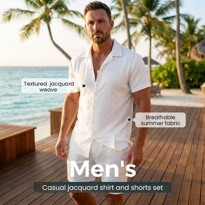 👕 Σετ Ανδρικού Ζακάρ Πουκαμίσου & Σορτς 🌴