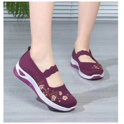 👟 50% έκπτωση!✨ Πλεκτά παπούτσια από ύφασμα – Μαλακή σόλα, γάντζο-θηλιά, φλοράλ κέντημα
