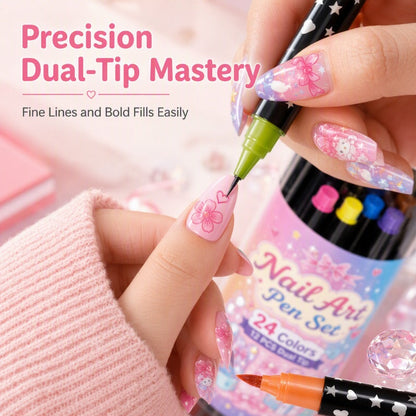 ⏳LAST DAY SPECIAL PRICE ￡7.99!!💕🎁24 Shades Dual-Tip Nail Art Marker Kit, Quick-Dry Painting Pens For DIY Nail Designs💅