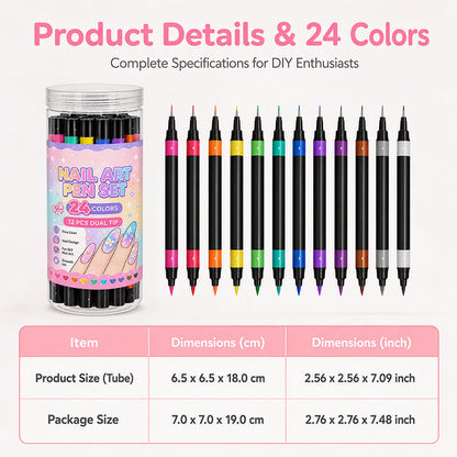 ⏳LAST DAY SPECIAL PRICE ￡7.99!!💕🎁24 Shades Dual-Tip Nail Art Marker Kit, Quick-Dry Painting Pens For DIY Nail Designs💅