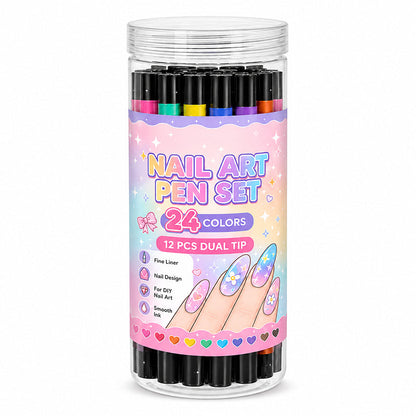 ⏳LAST DAY SPECIAL PRICE ￡7.99!!💕🎁24 Shades Dual-Tip Nail Art Marker Kit, Quick-Dry Painting Pens For DIY Nail Designs💅