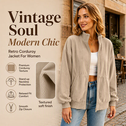 Women's Retro Corduroy Stand Collar Jacket