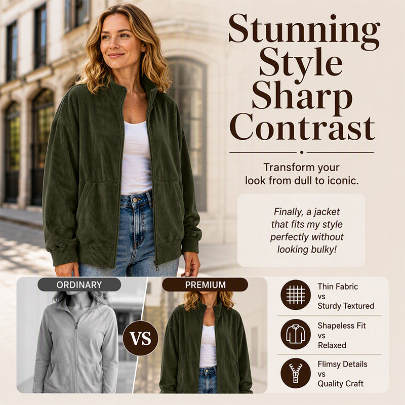 Women's Retro Corduroy Stand Collar Jacket