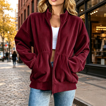 Women's Retro Corduroy Stand Collar Jacket