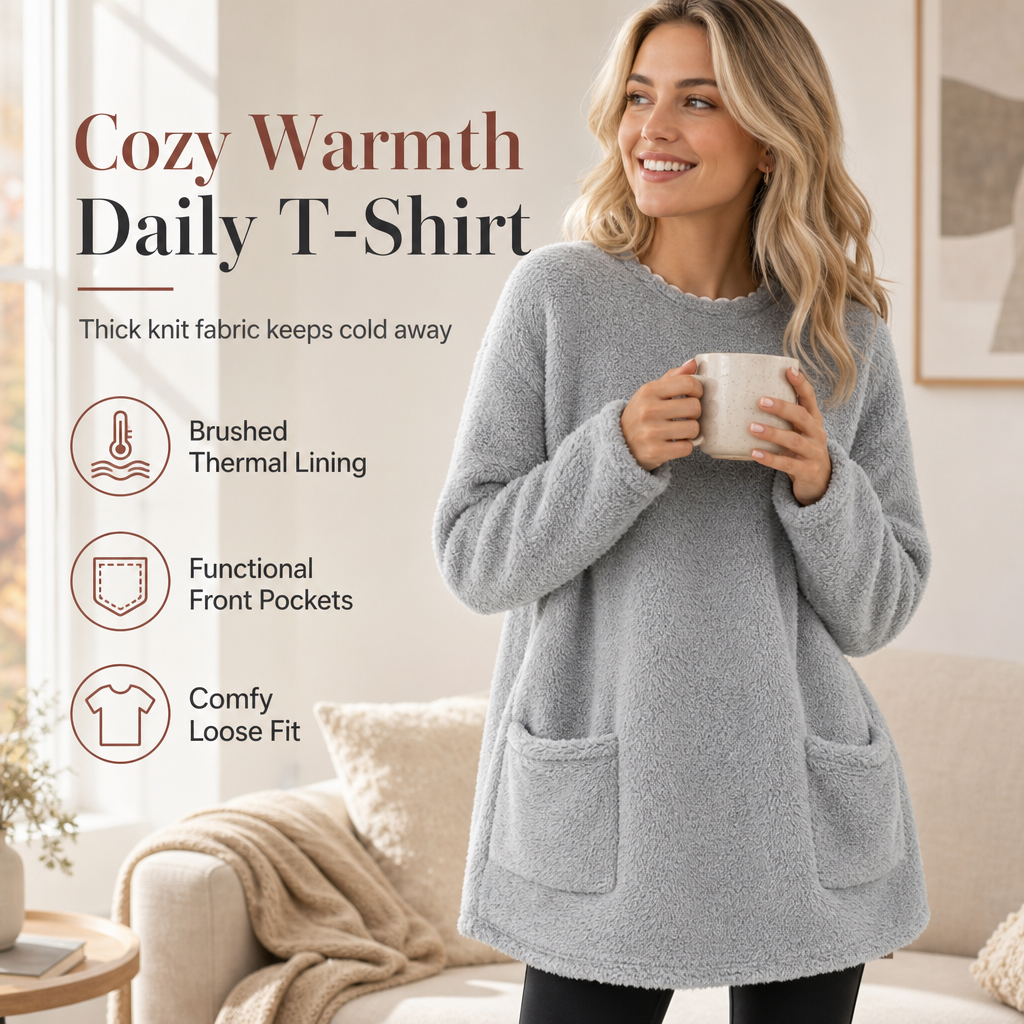 🔥☁️ Cozy Warmth, Easy Everyday Style | Women's Brushed-Lined Pocket Top