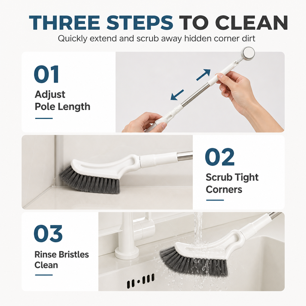 🧹✨ Extendable Floor Scrub Brush – Long Handle & 2cm Slim Head for Tight Corners
