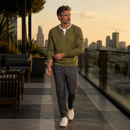 ⏳LAST DAY SALE 70% OFF✨🍂Men's Waffle Knit Fake Two-Piece Henley Top