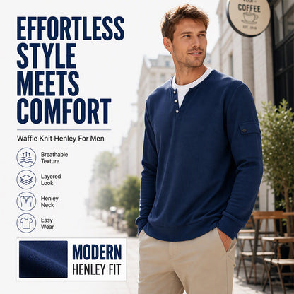 ⏳LAST DAY SALE 70% OFF✨🍂Men's Waffle Knit Fake Two-Piece Henley Top