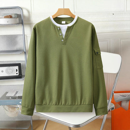 ⏳LAST DAY SALE 70% OFF✨🍂Men's Waffle Knit Fake Two-Piece Henley Top