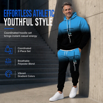 Men's 3D Digital Print Long Sleeve Hooded Sweatshirt and Pants Set Loose Fit Tracksuit for Spring and Autumn