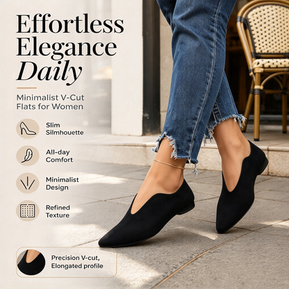 🖤 Women's Pointed Toe V-Cut Flat Shoes 👠 Elegant Slip-On Loafers for Everyday Style
