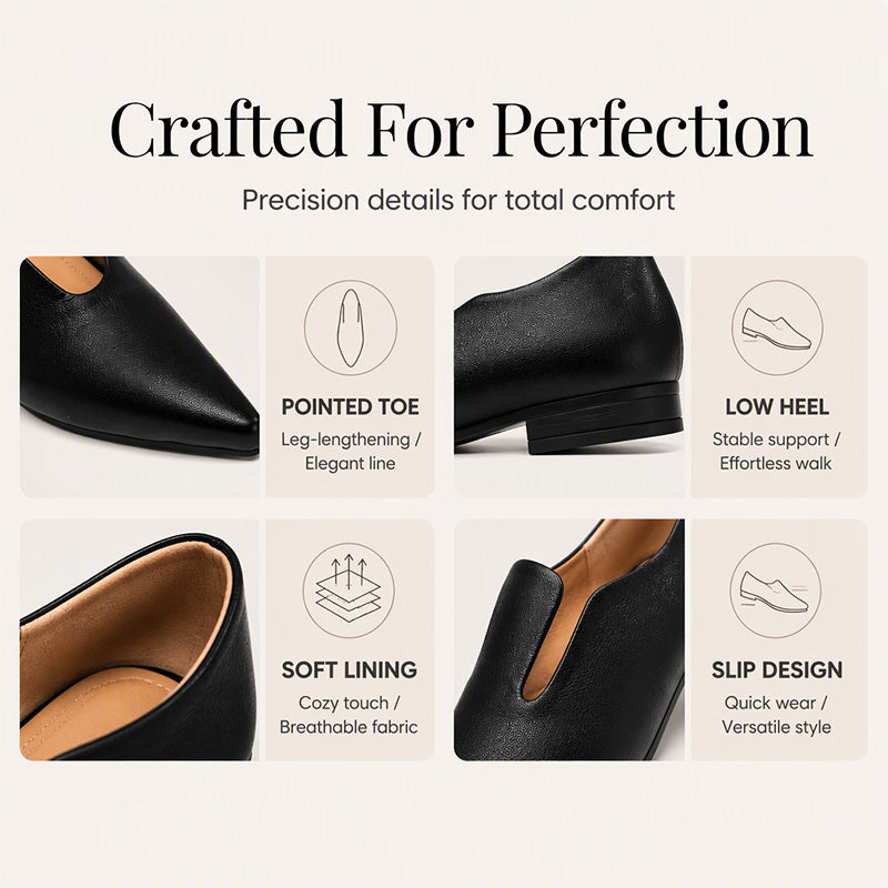 🖤 Women's Pointed Toe V-Cut Flat Shoes 👠 Elegant Slip-On Loafers for Everyday Style