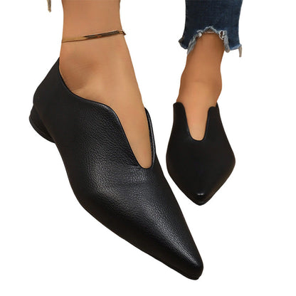 🖤 Women's Pointed Toe V-Cut Flat Shoes 👠 Elegant Slip-On Loafers for Everyday Style