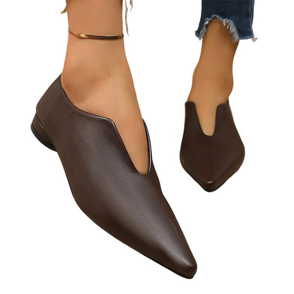 🖤 Women's Pointed Toe V-Cut Flat Shoes 👠 Elegant Slip-On Loafers for Everyday Style