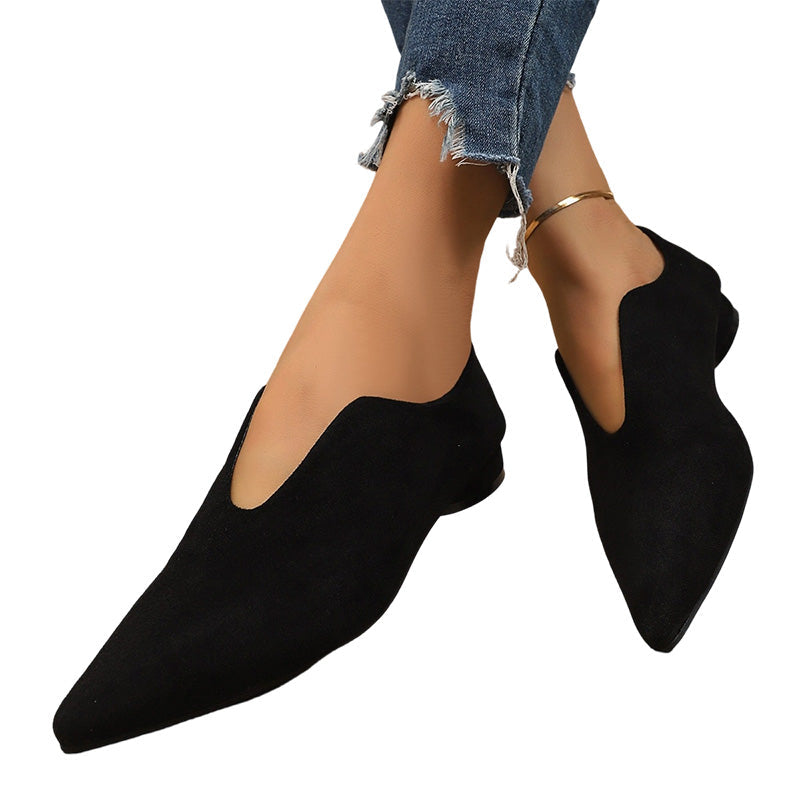 🖤 Women's Pointed Toe V-Cut Flat Shoes 👠 Elegant Slip-On Loafers for Everyday Style