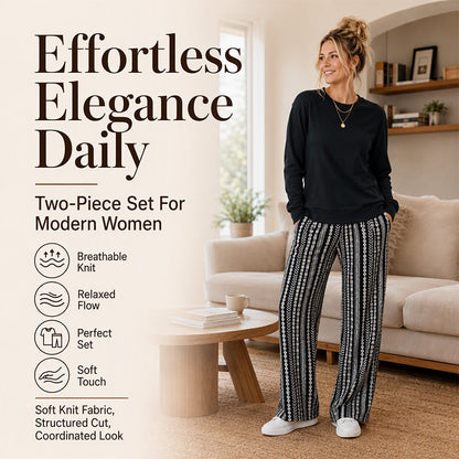 🔥Women's Casual Crewneck Top & Printed Pants Set🎁Simple Top. Statement Trousers. Effortless Style.