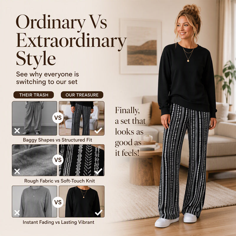 🔥Women's Casual Crewneck Top & Printed Pants Set🎁Simple Top. Statement Trousers. Effortless Style.