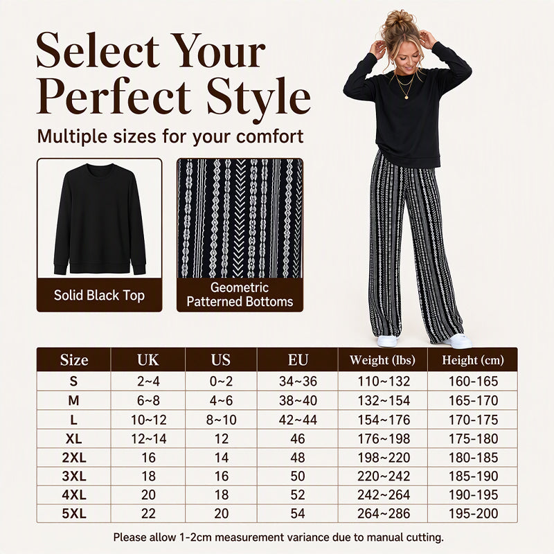 🔥Women's Casual Crewneck Top & Printed Pants Set🎁Simple Top. Statement Trousers. Effortless Style.