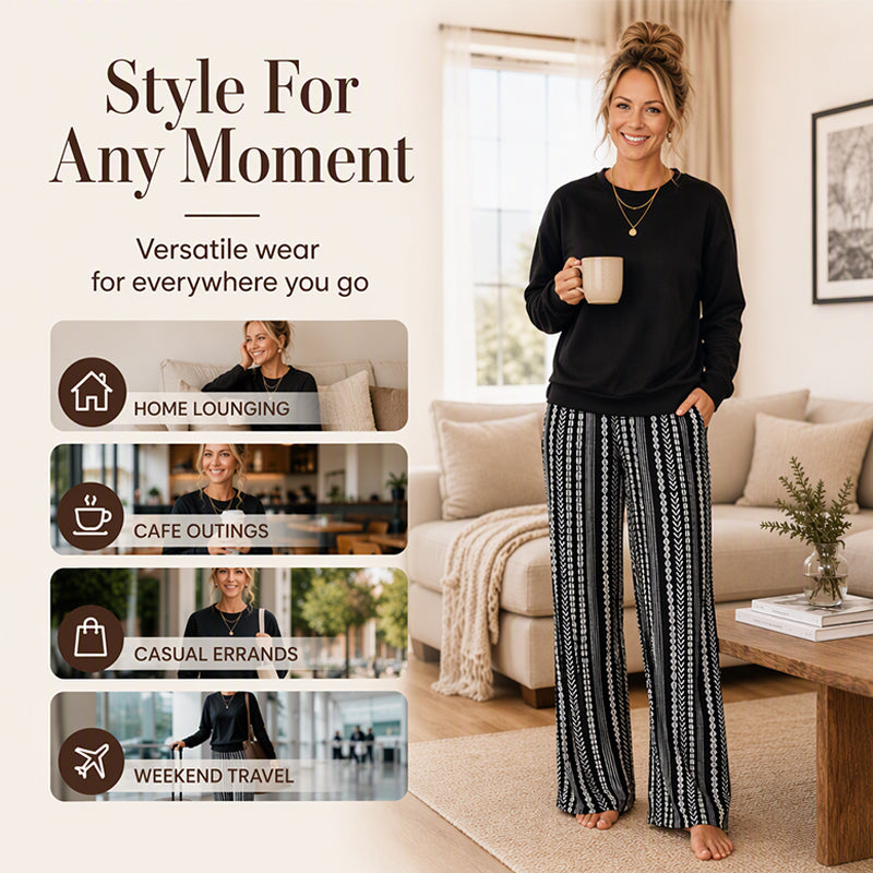 🔥Women's Casual Crewneck Top & Printed Pants Set🎁Simple Top. Statement Trousers. Effortless Style.