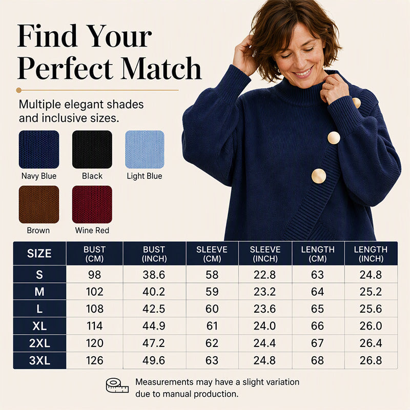 🧶Surprise Price: Only £26.99!!🔥🧣Mock Neck Warmth, Cozy Knit🧶 Women's Asymmetric Hem Mock Neck Knit Sweater – Soft & Skin-Friendly, Warm Coverage ✨
