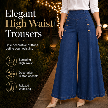 💖✨High Waisted Wide Leg Stretch Denim Jeans with Decorative Buttons