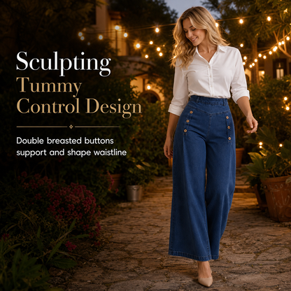 💖✨High Waisted Wide Leg Stretch Denim Jeans with Decorative Buttons