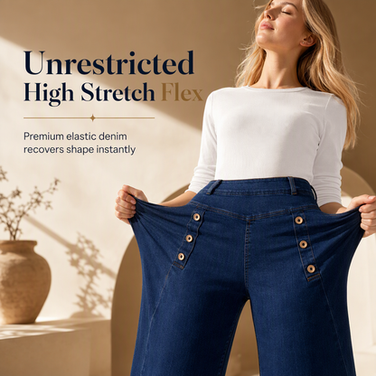 💖✨High Waisted Wide Leg Stretch Denim Jeans with Decorative Buttons