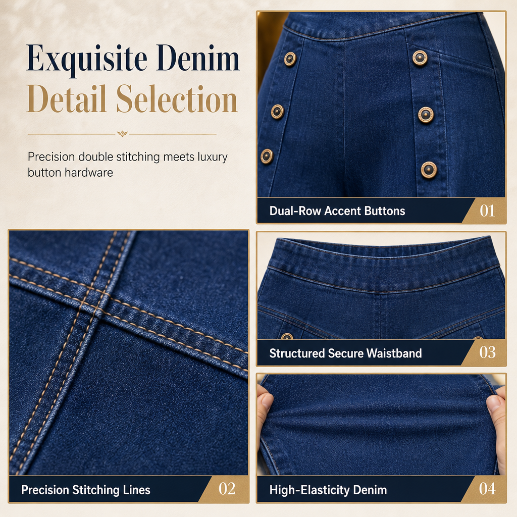 💖✨High Waisted Wide Leg Stretch Denim Jeans with Decorative Buttons