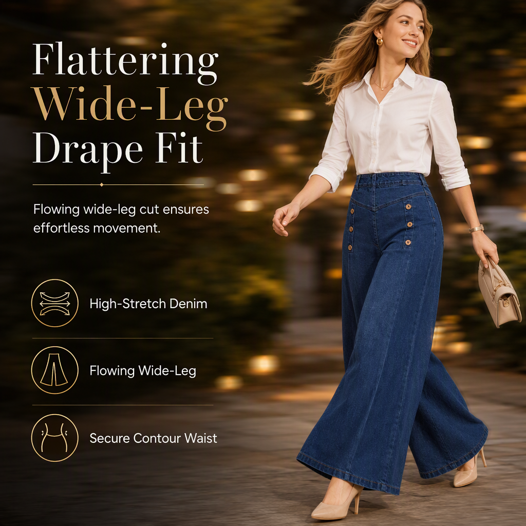 💖✨High Waisted Wide Leg Stretch Denim Jeans with Decorative Buttons