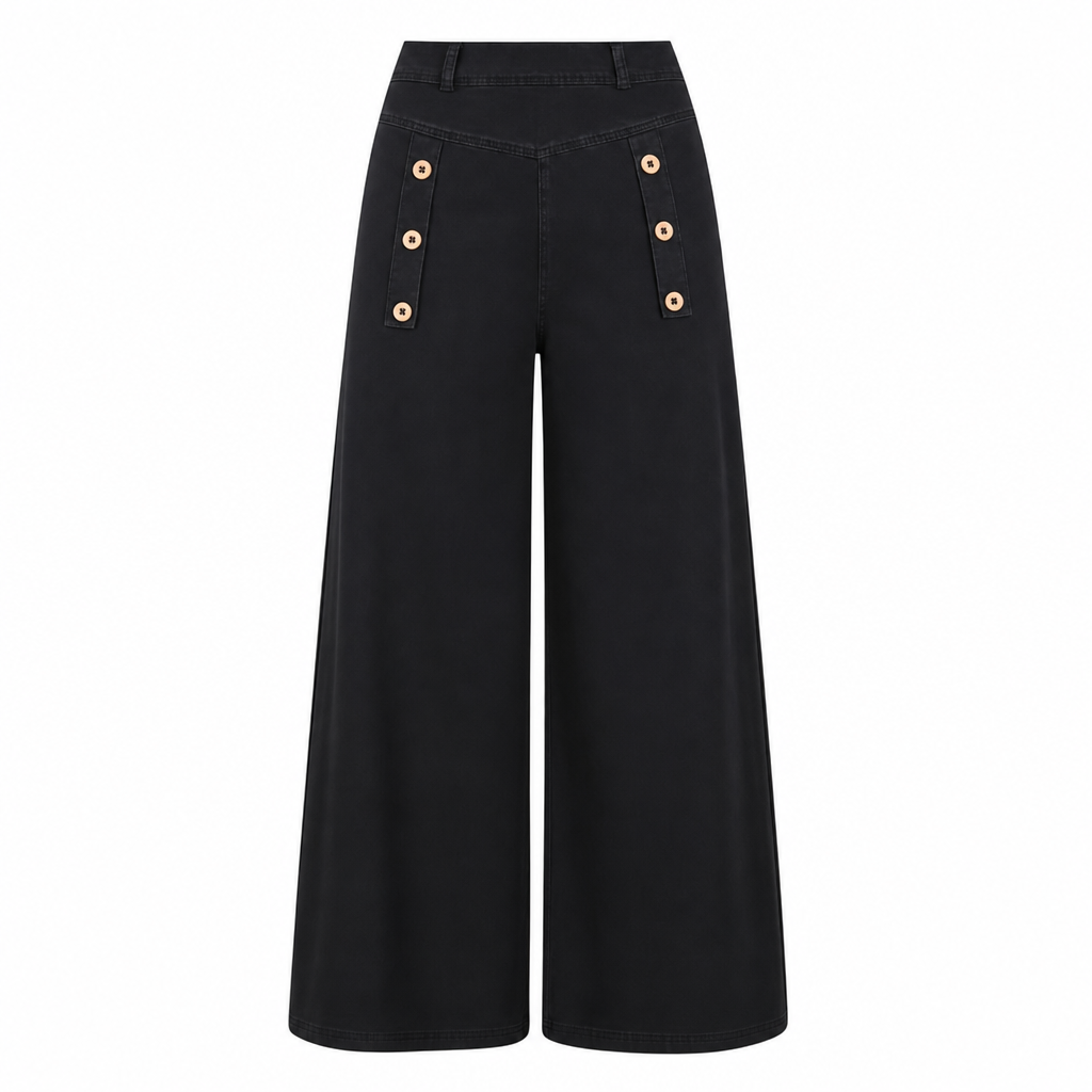 💖✨High Waisted Wide Leg Stretch Denim Jeans with Decorative Buttons