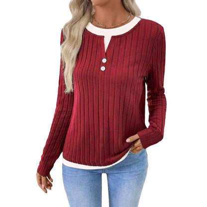 💰  👚 Warm, soft, long-sleeved knitted T-shirt for women – comfortable, versatile, and perfect for chilly days and everyday wear. ✨