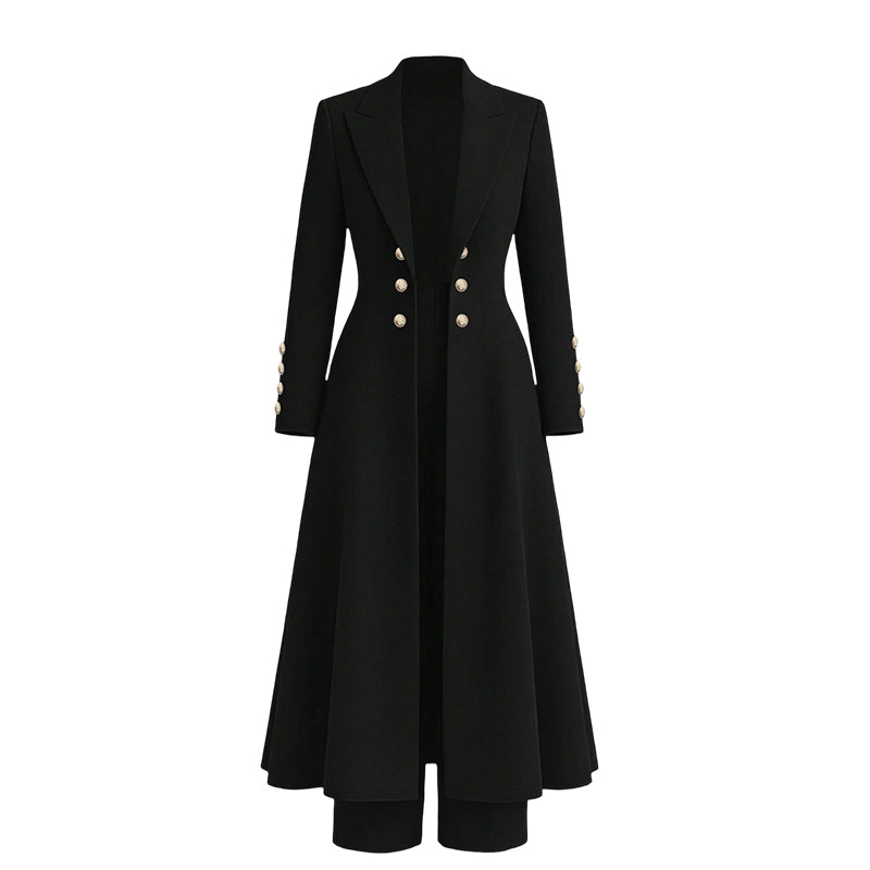💖✨Women's Elegant Autumn 2 Piece Outfit Set with Retro Long Sleeve Coat and Simple Trousers