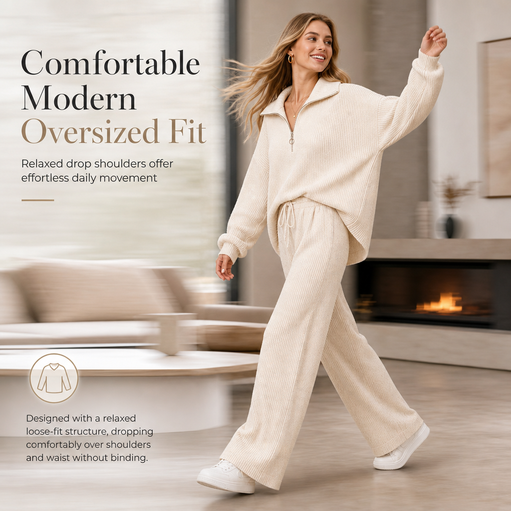 💕Women's Knitted Pullover & Wide-Leg Pants 2-Piece Set